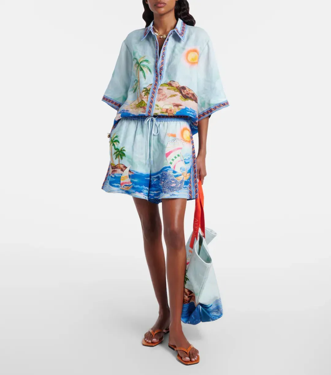 ALEMAIS Island Exclusive Shirt & Short Set Blue Print Size 8 AU for rent on The Volte - main image