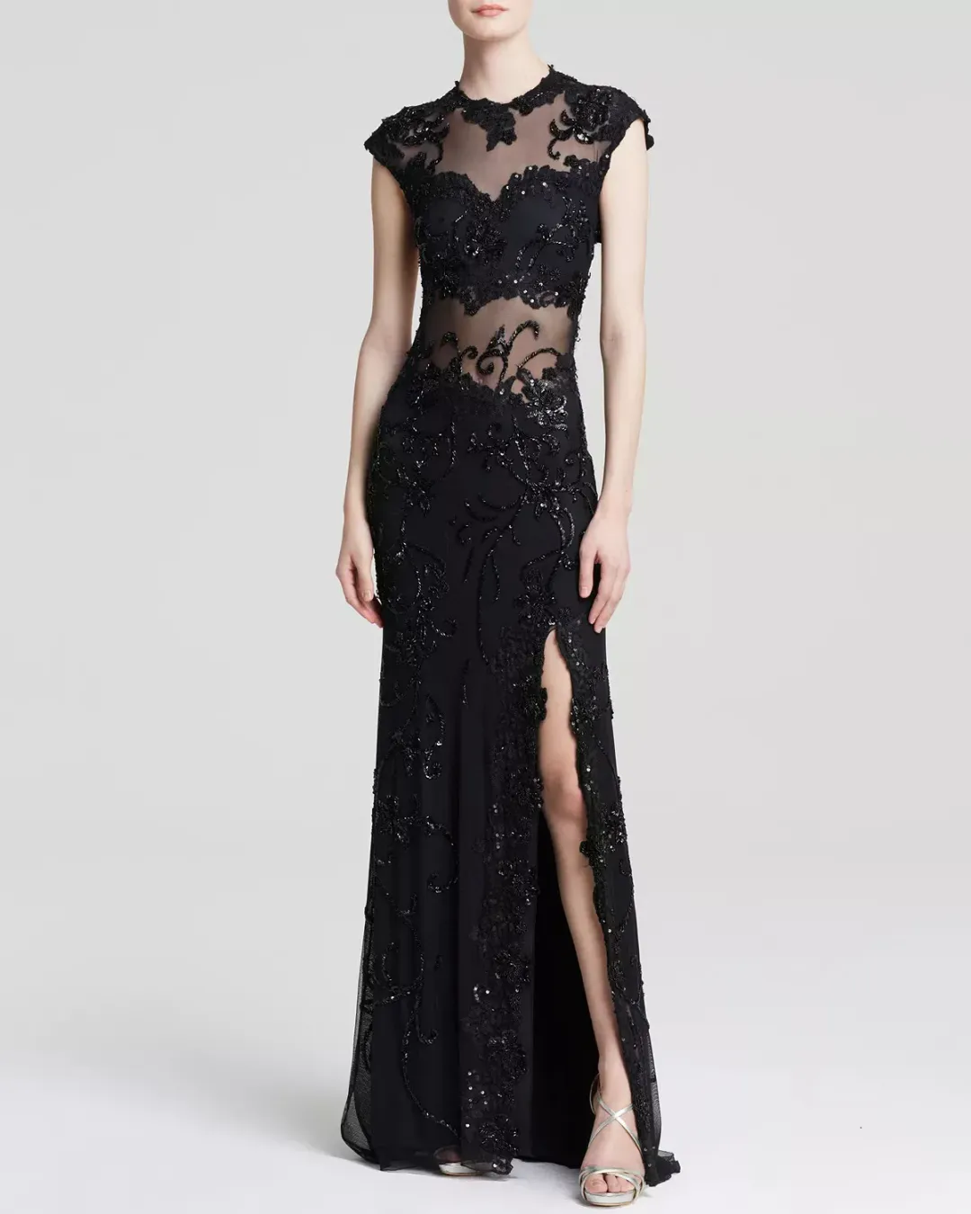 Mac Duggal Sheer Illusion Bateau Neckline Grown Black Size 4 for rent on The Volte - main image
