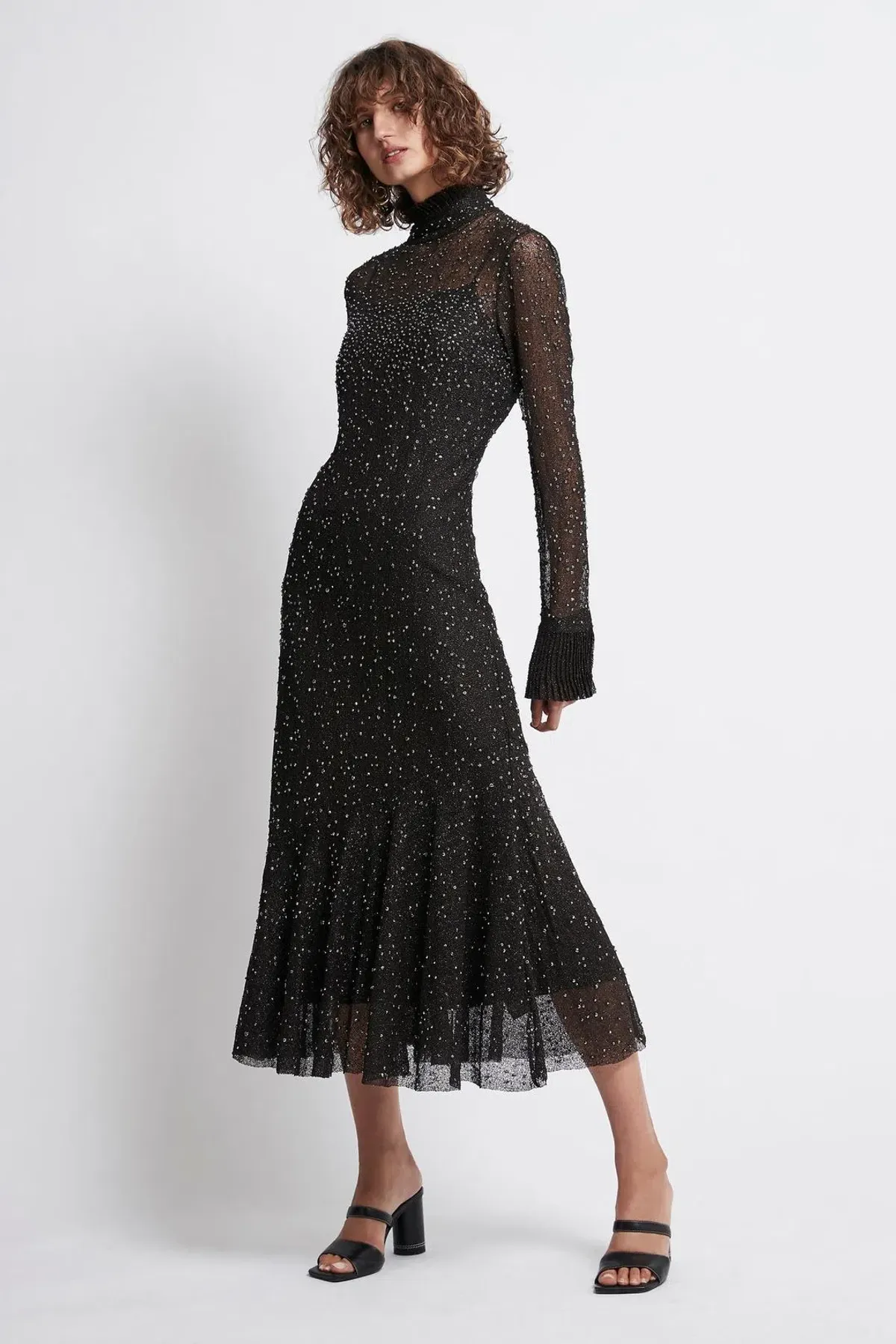 Aje Rebellion Embellished Frill Midi Dress Onyx Size 8 for rent on The Volte - main image