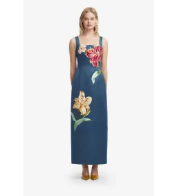 Leo Lin Adelina Embroidered Maxi Dress in Lily Print Indigo Size AU10 for rent on The Volte - image 1