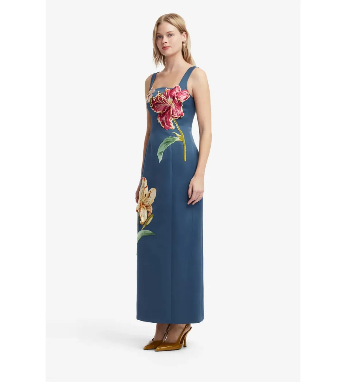 Leo Lin Adelina Embroidered Maxi Dress in Lily Print Indigo Size AU10 - Image 2