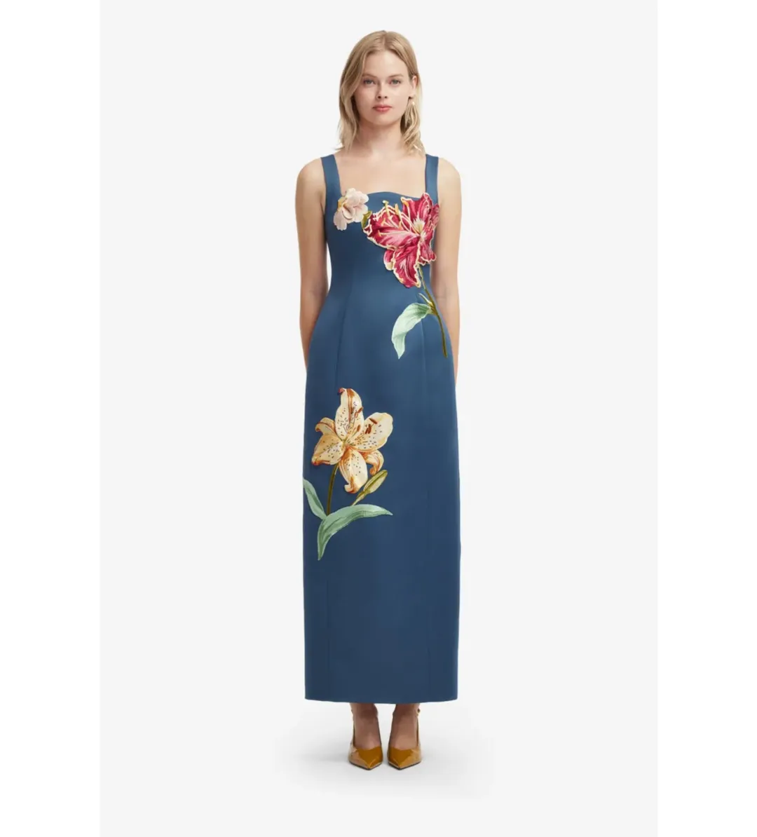 Leo Lin Adelina Embroidered Maxi Dress in Lily Print Indigo Size AU12 for rent on The Volte - main image