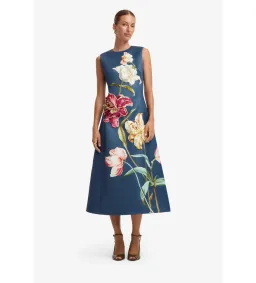 Leo Lin Cleo Embroidered Sleeveless Midi Dress in Lily Print Indigo Size AU12 for rent on The Volte - image 2