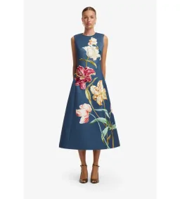 Leo Lin Cleo Embroidered Sleeveless Midi Dress in Lily Print Indigo Size AU12 for rent on The Volte - image 1