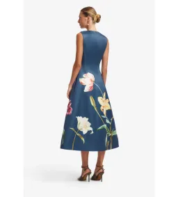 Leo Lin Cleo Embroidered Sleeveless Midi Dress in Lily Print Indigo Size AU12 for rent on The Volte - image 3