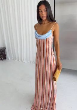 With Harper Lu Draped Slip Maxi Dress in Blush Stripe 6 for rent on The Volte - image 1