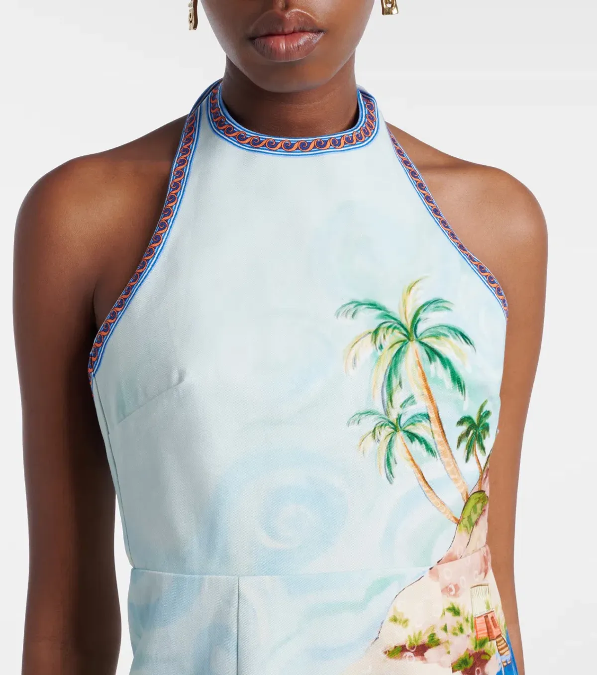 ALEMAIS Island Exclusive Halter Mini Dress Blue Print Size 10 AU - Image 4