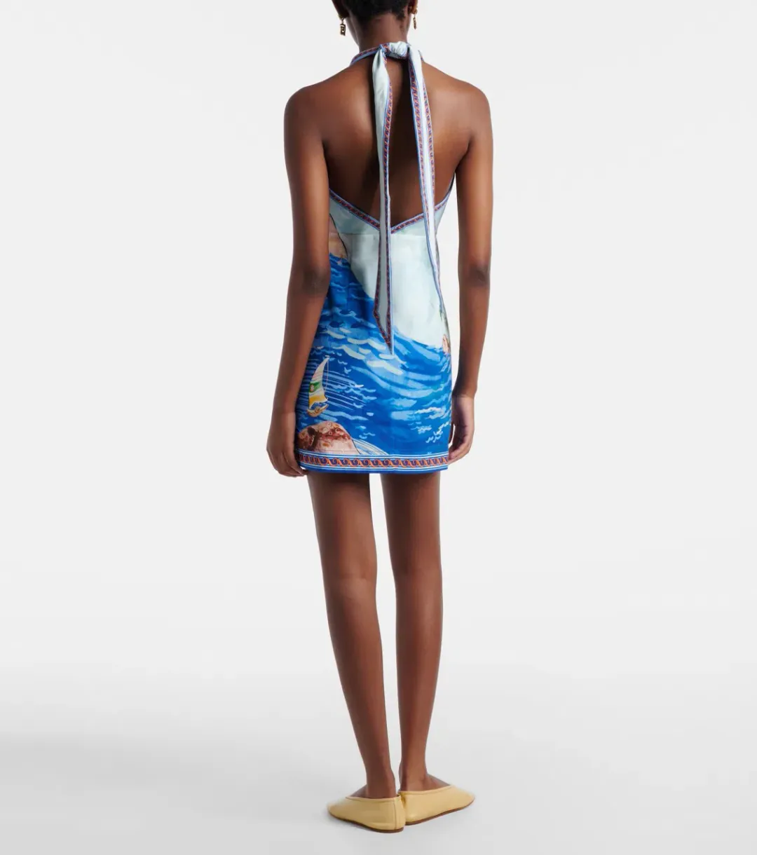ALEMAIS Island Exclusive Halter Mini Dress Blue Print Size 10 AU for rent on The Volte - main image