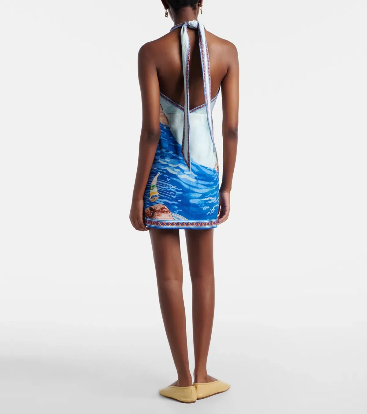 ALEMAIS Island Exclusive Halter Mini Dress Blue Print Size 10 AU - Image 3