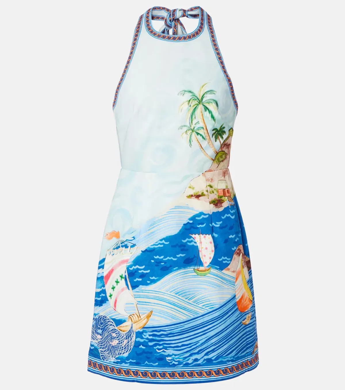 ALEMAIS Island Exclusive Halter Mini Dress Blue Print Size 10 AU - Image 7