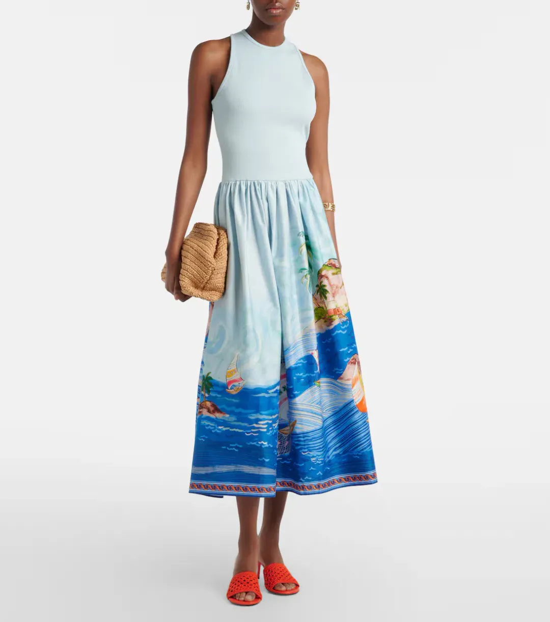 ALEMAIS Island Exclusive Tank Midi Dress Blue Print Size 6 AU for rent on The Volte - main image