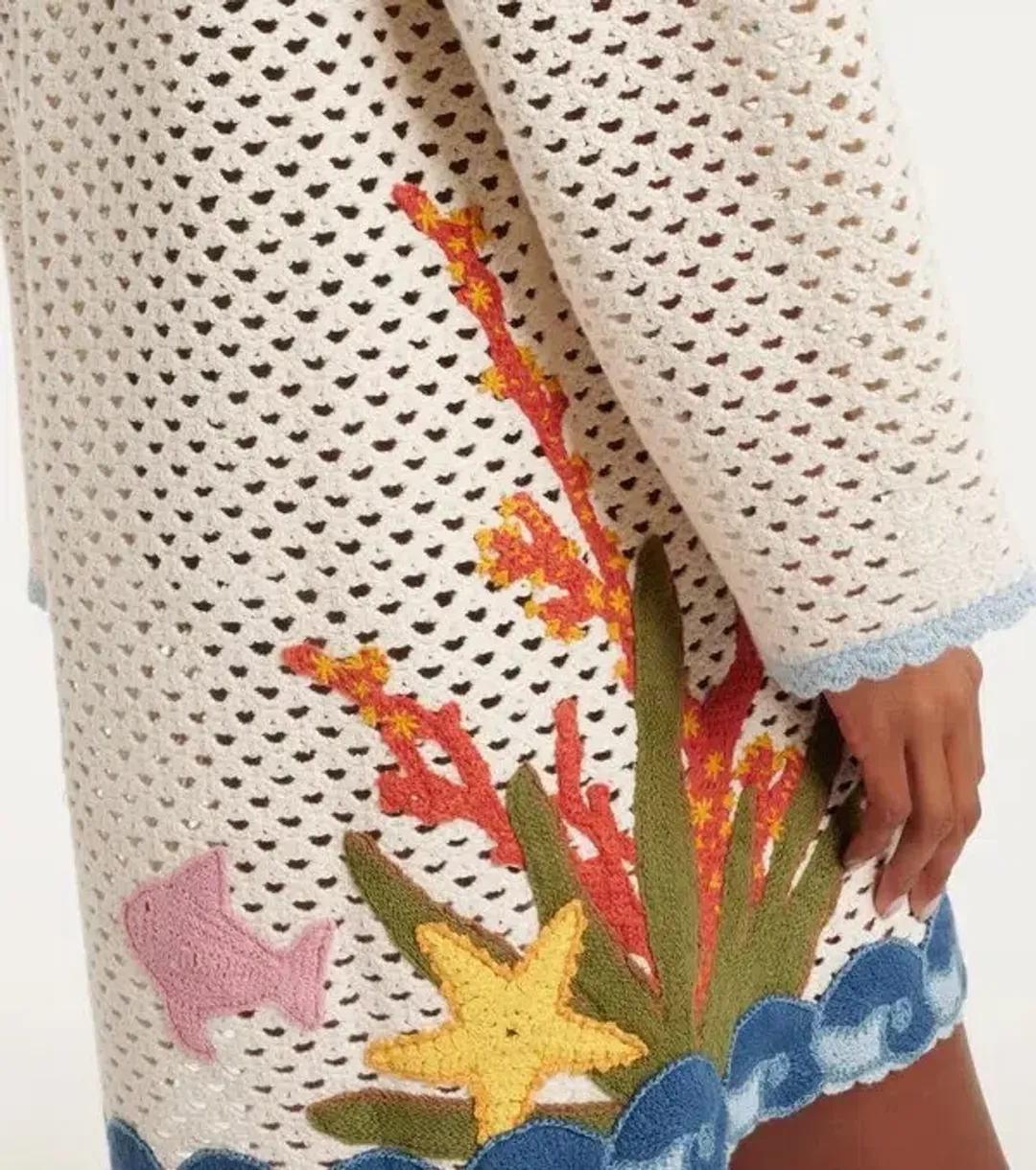 ALEMAIS Splash Crochet Mini Dress Cream Size 8 AU for rent on The Volte - main image