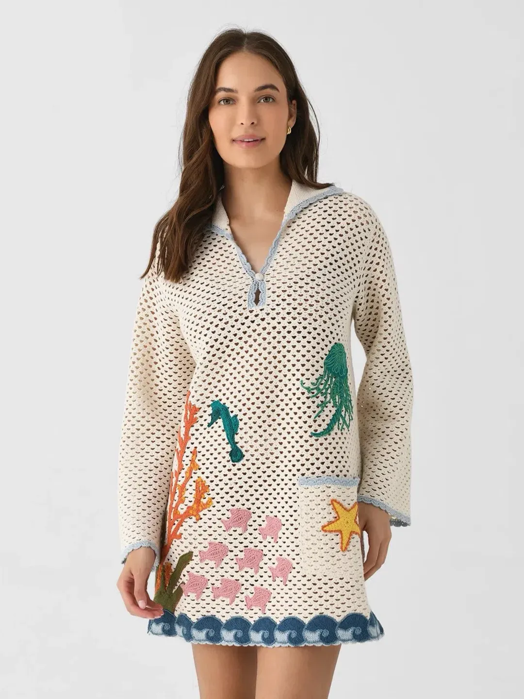 ALEMAIS Splash Crochet Mini Dress Cream Size 8 AU for rent on The Volte - main image