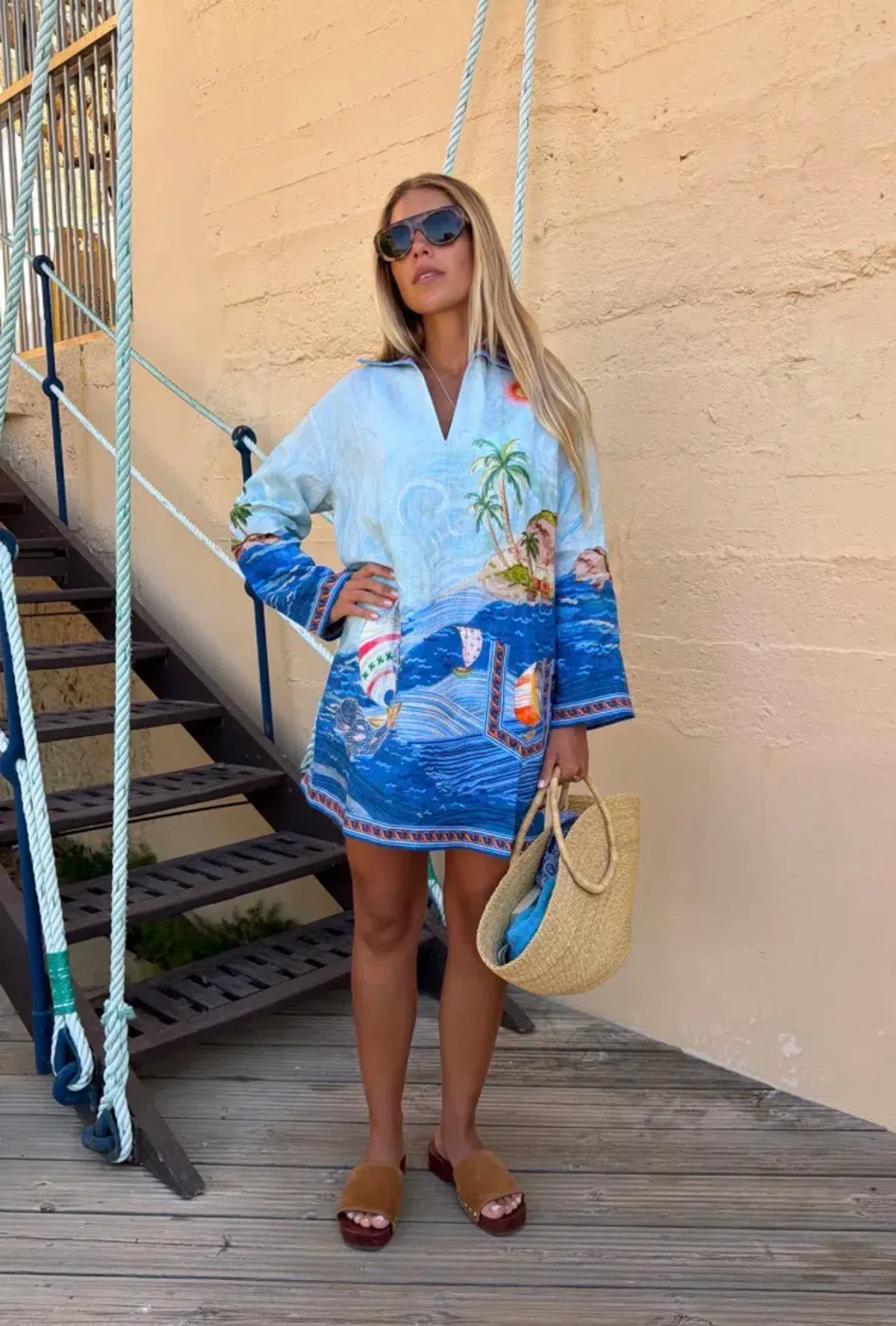 ALEMAIS Island Exclusive Mini Dress Blue Print Size 10 AU - Image 1