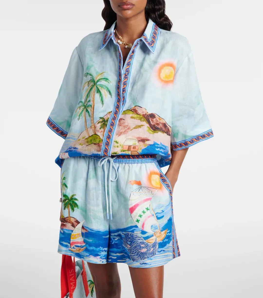ALEMAIS Island Exclusive Shirt & Short Set Blue Print Size 10 AU for rent on The Volte - main image