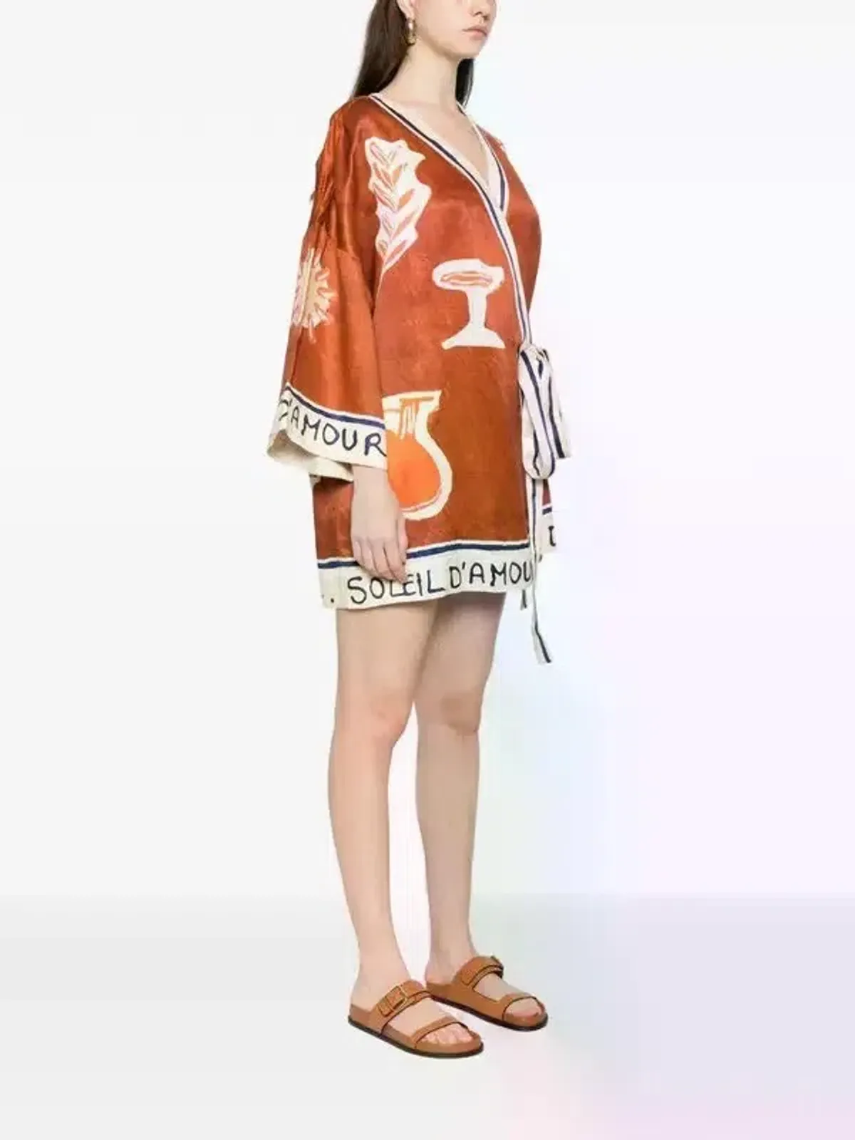 ALEMAIS Soleil D'Amour Printed Wrap Mini Dress Rust Size 8 AU - Image 19