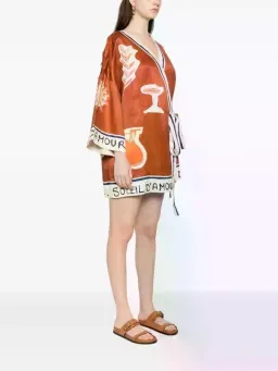 ALEMAIS Soleil D'Amour Printed Wrap Mini Dress Rust Size 8 AU for rent on The Volte - image 19