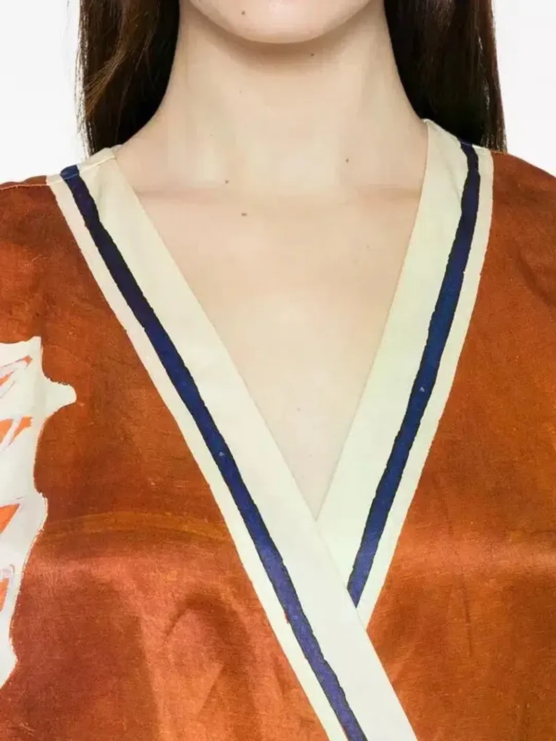 ALEMAIS Soleil D'Amour Printed Wrap Mini Dress Rust Size 8 AU for rent on The Volte - main image