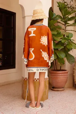 ALEMAIS Soleil D'Amour Printed Wrap Mini Dress Rust Size 8 AU for rent on The Volte - image 6