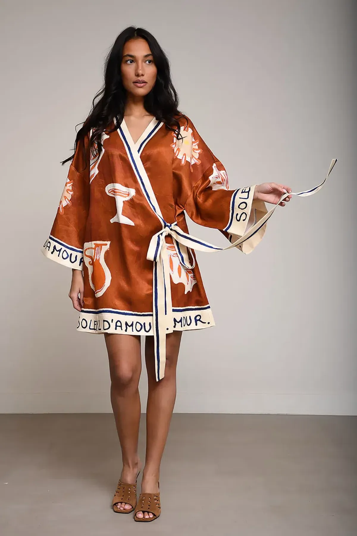 ALEMAIS Soleil D'Amour Printed Wrap Mini Dress Rust Size 8 AU - Image 14