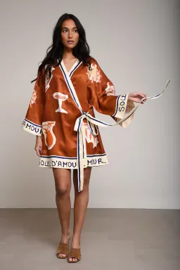 ALEMAIS Soleil D'Amour Printed Wrap Mini Dress Rust Size 8 AU for rent on The Volte - image 14