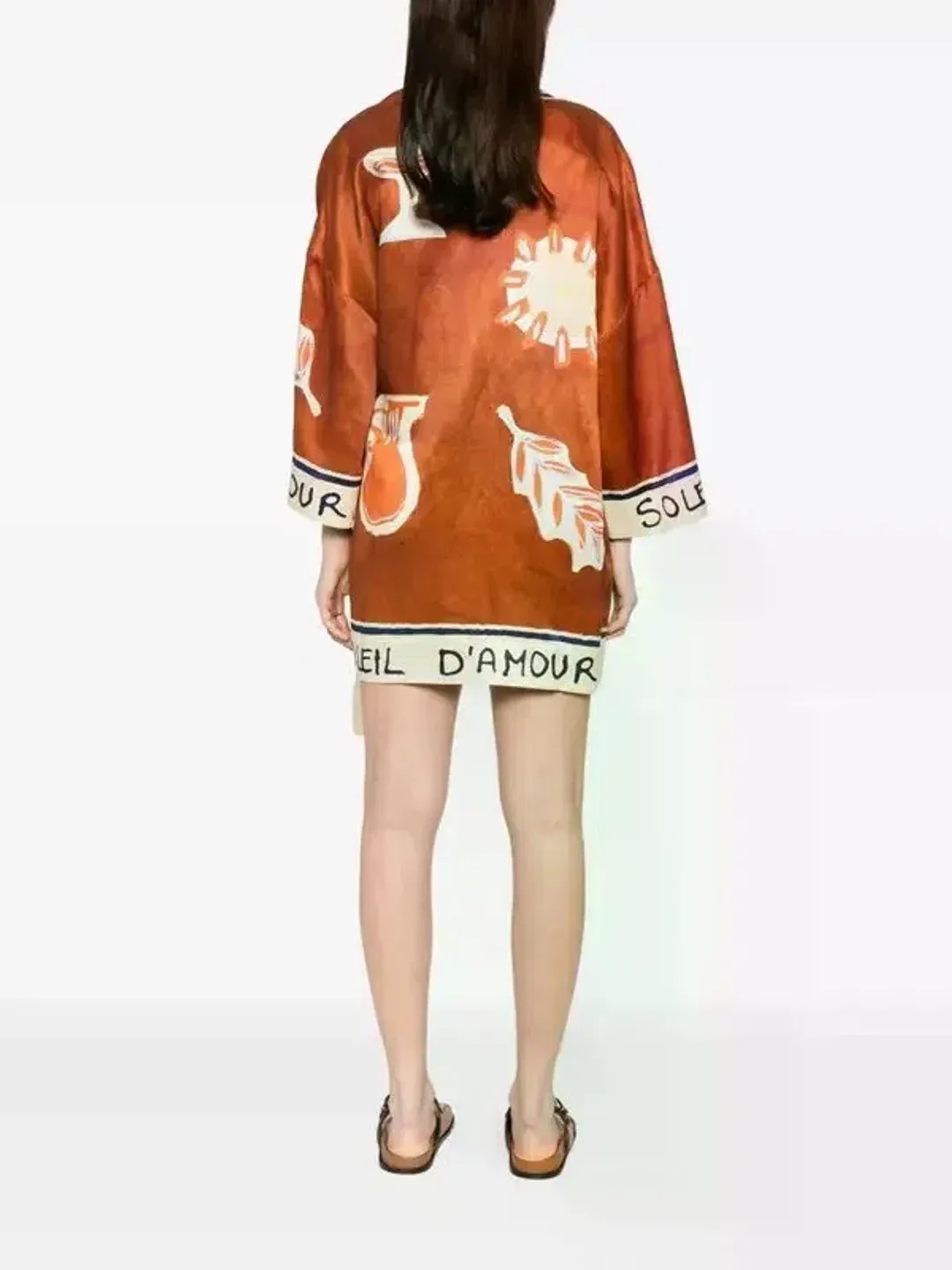 ALEMAIS Soleil D'Amour Printed Wrap Mini Dress Rust Size 8 AU for rent on The Volte - main image