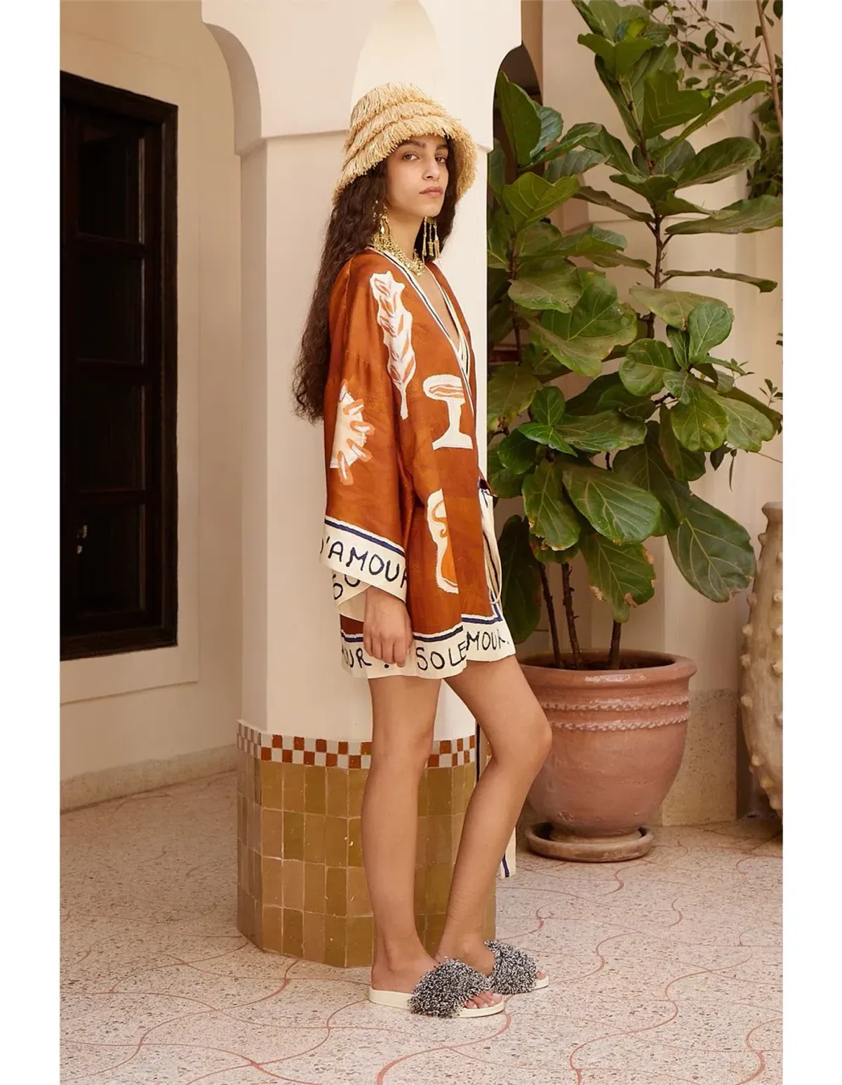 ALEMAIS Soleil D'Amour Printed Wrap Mini Dress Rust Size 8 AU - Image 5