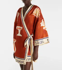 ALEMAIS Soleil D'Amour Printed Wrap Mini Dress Rust Size 8 AU for rent on The Volte - image 10