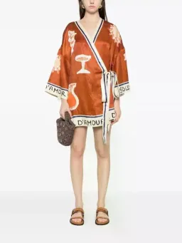 ALEMAIS Soleil D'Amour Printed Wrap Mini Dress Rust Size 8 AU for rent on The Volte - image 17
