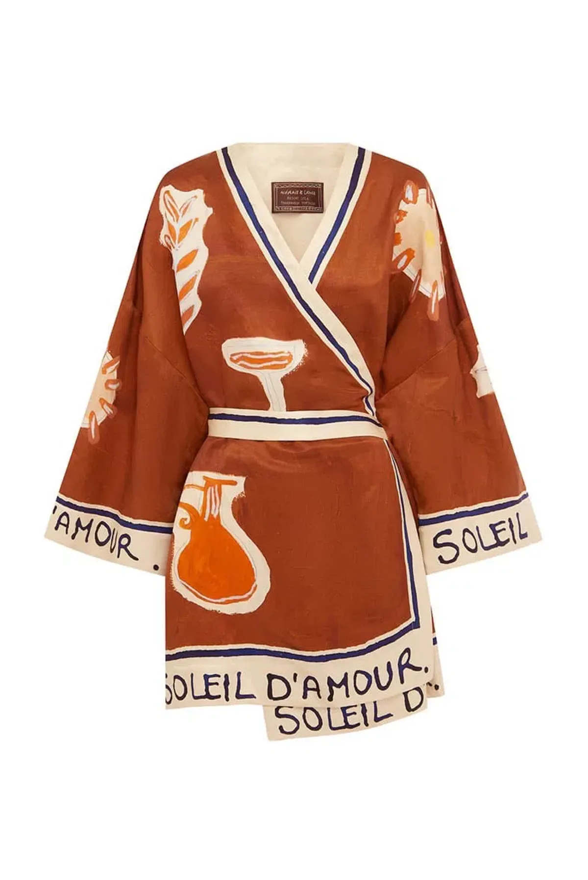 ALEMAIS Soleil D'Amour Printed Wrap Mini Dress Rust Size 8 AU - Image 8
