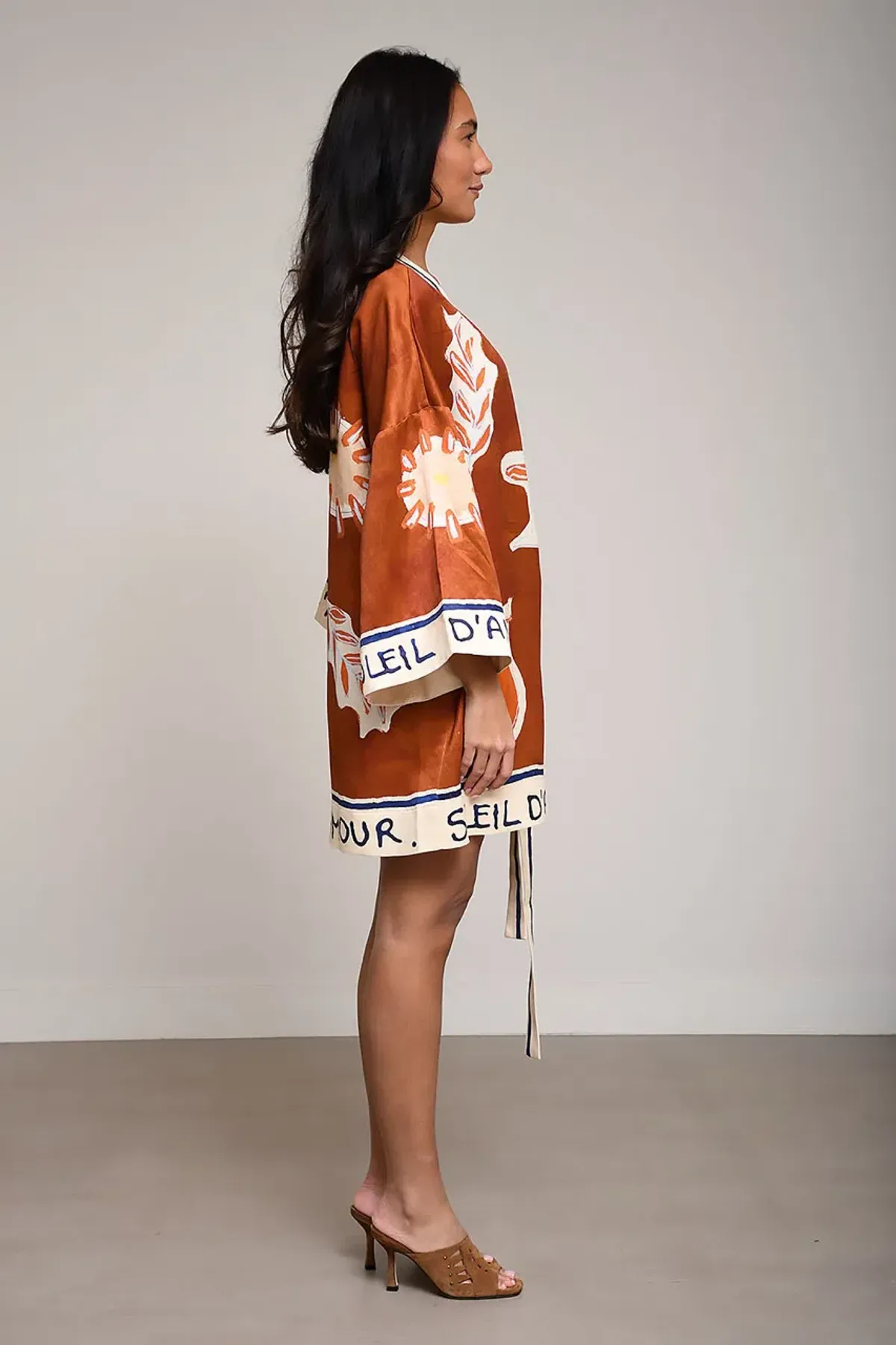 ALEMAIS Soleil D'Amour Printed Wrap Mini Dress Rust Size 8 AU - Image 15