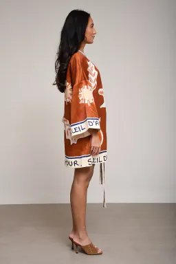 ALEMAIS Soleil D'Amour Printed Wrap Mini Dress Rust Size 8 AU for rent on The Volte - image 15