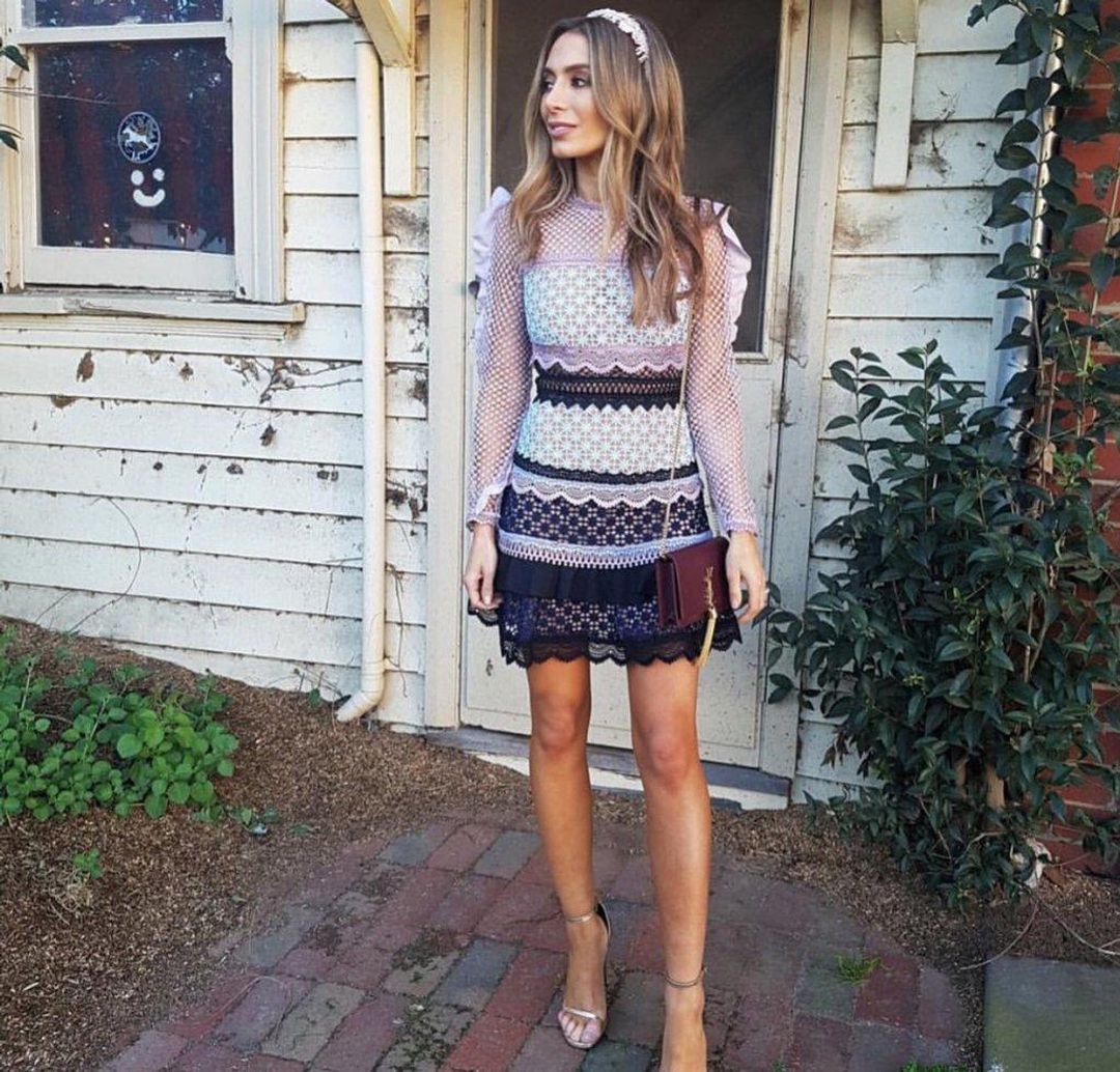 Self Portrait Bellis Lace Trim Dress Black/Pink Size 6 for rent on The Volte - main image