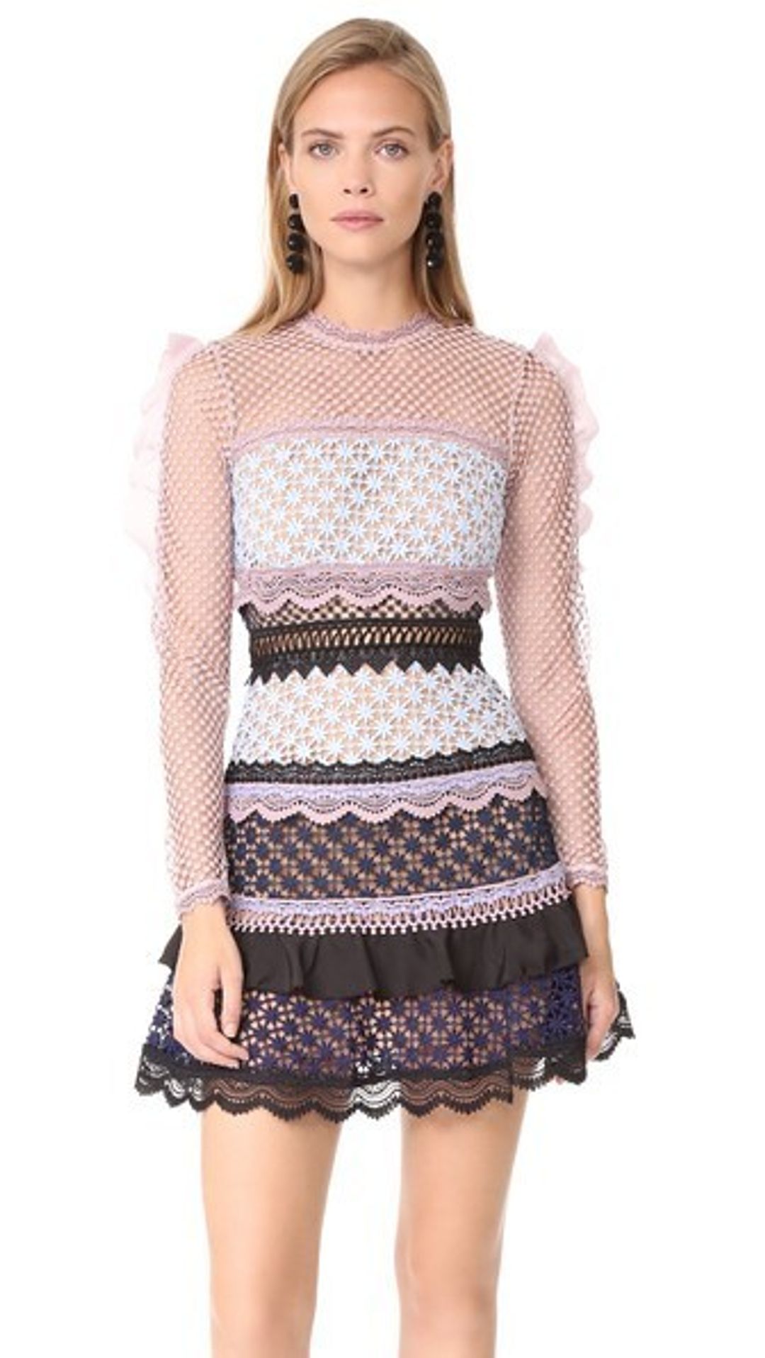 Self Portrait Bellis Lace Trim Dress Black/Pink Size 6 for rent on The Volte - main image
