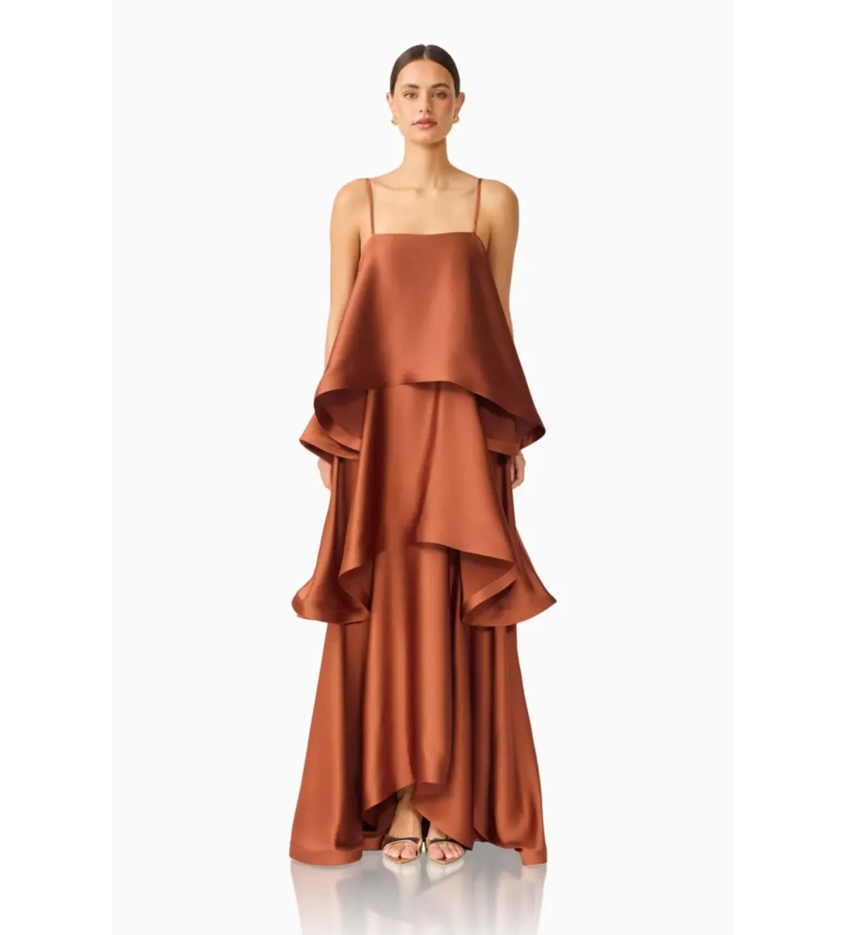 Elliatt Tilly Tiered Maxi Dress in Chestnut Brown Size L/AU12 - Image 1