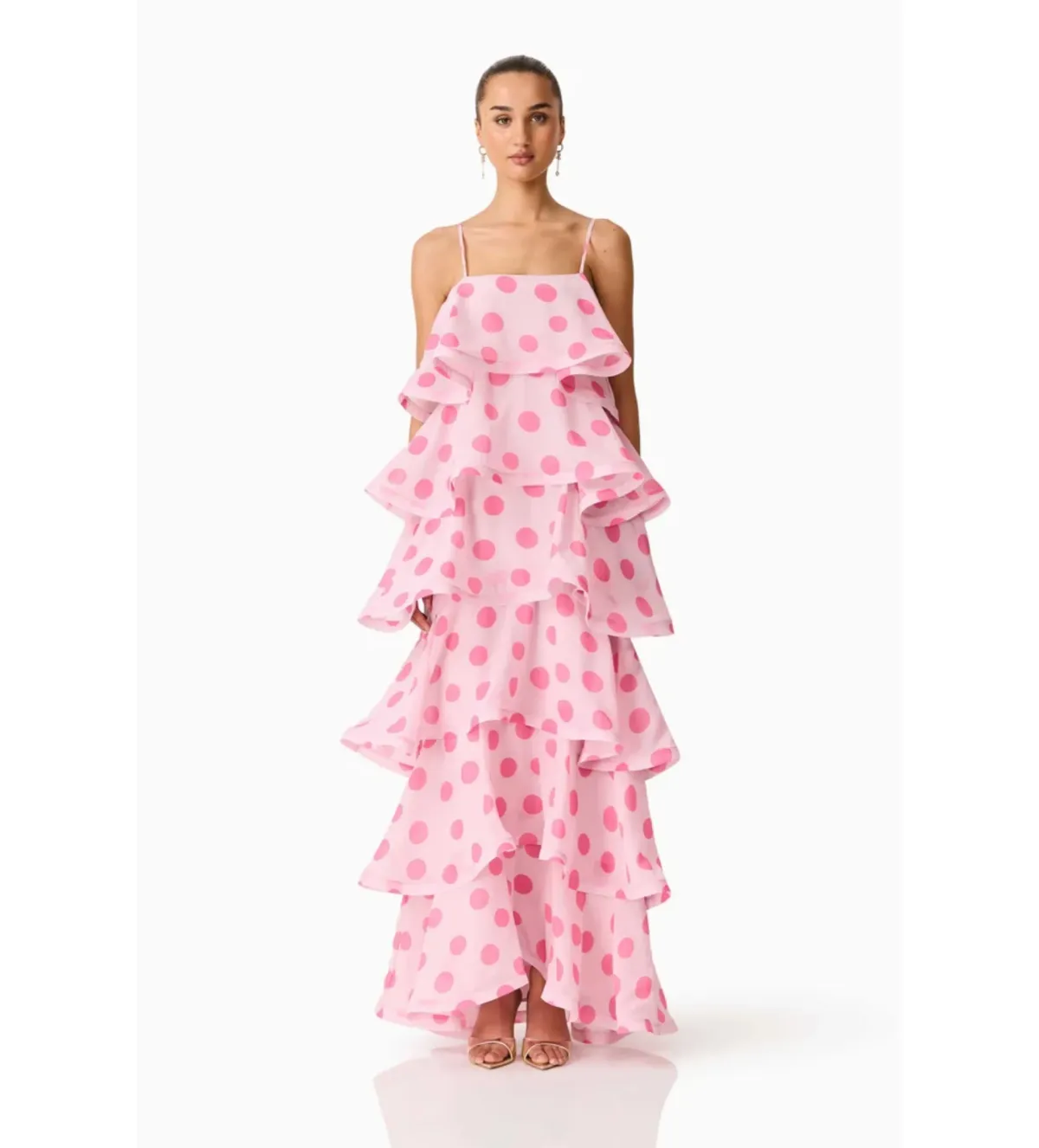 Elliatt Sola Tiered Maxi Dress in Pink Polkadot Size XS/AU6 - Image 1