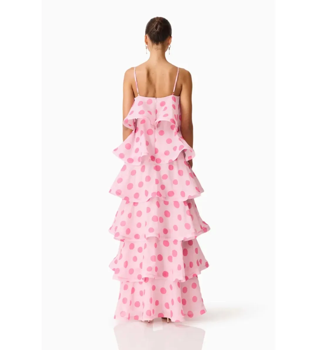 Elliatt Sola Tiered Maxi Dress in Pink Polkadot Size XS/AU6 for rent on The Volte - main image