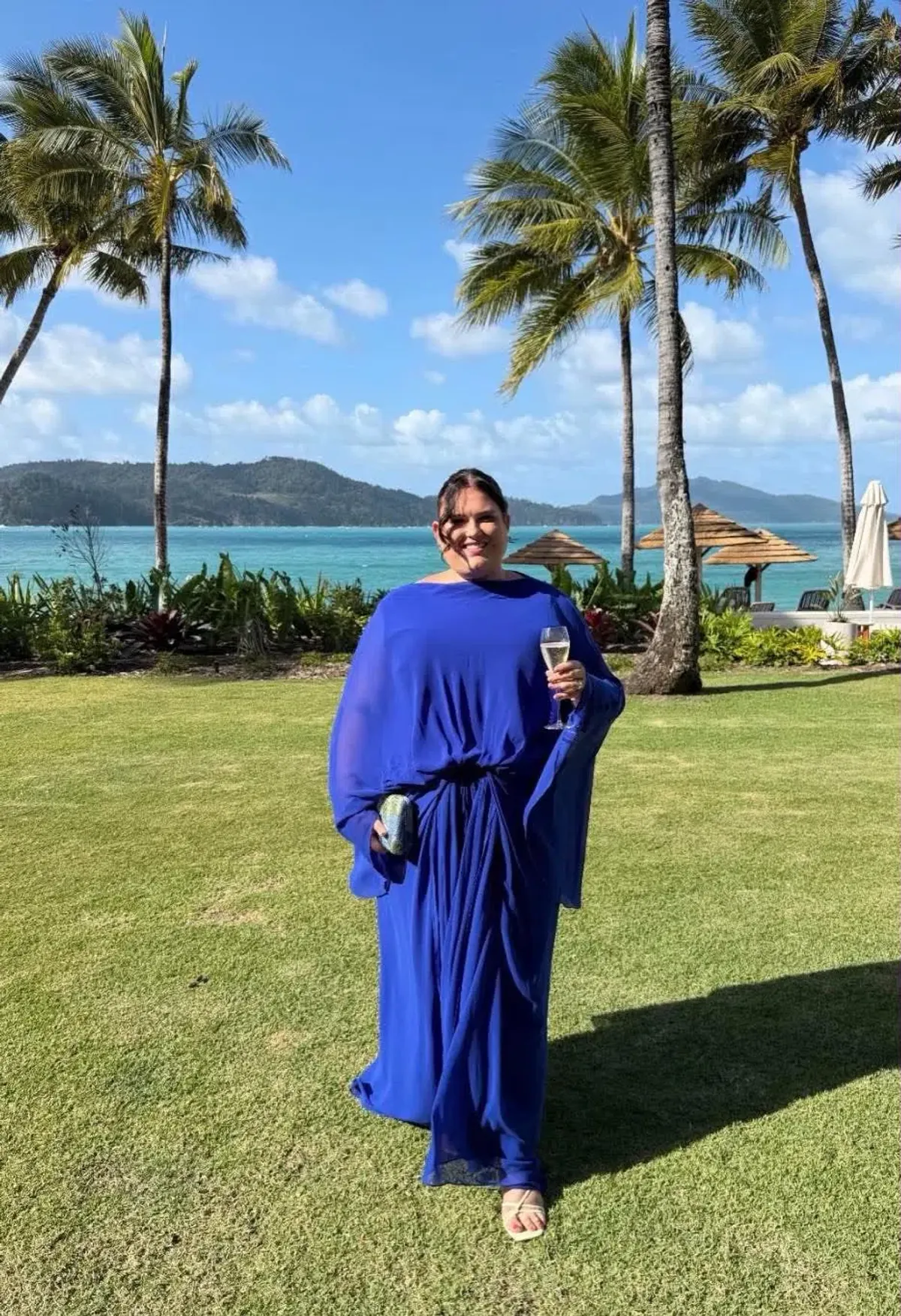 ARRANGE Drop Waist Grecian Draped Cape Dress - Image 3