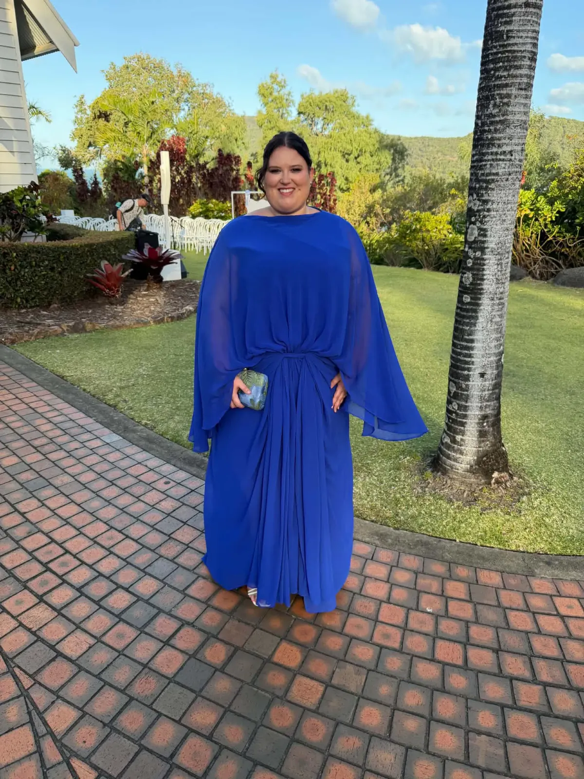 ARRANGE Drop Waist Grecian Draped Cape Dress - Image 1
