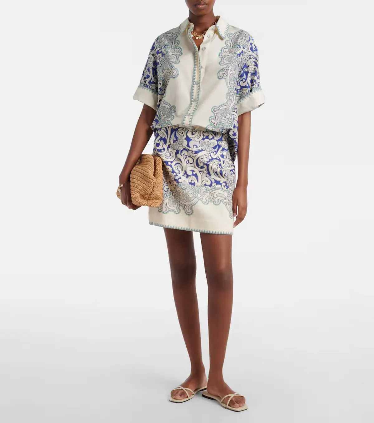 ALEMAIS Delilah Exclusive Shirt & Mini Skirt Set Blue Size 12 AU - Image 1