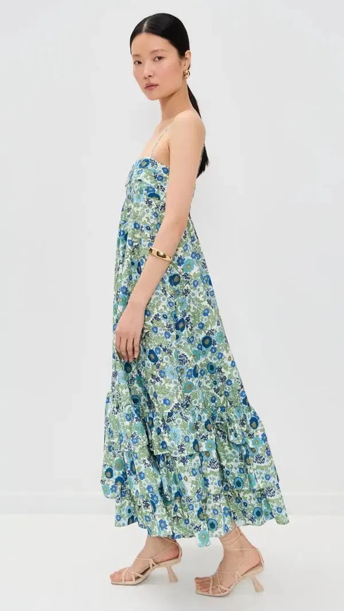 ALEMAIS Pam Tiered Midi Dress Blue Floral Size 10 AU - Image 3