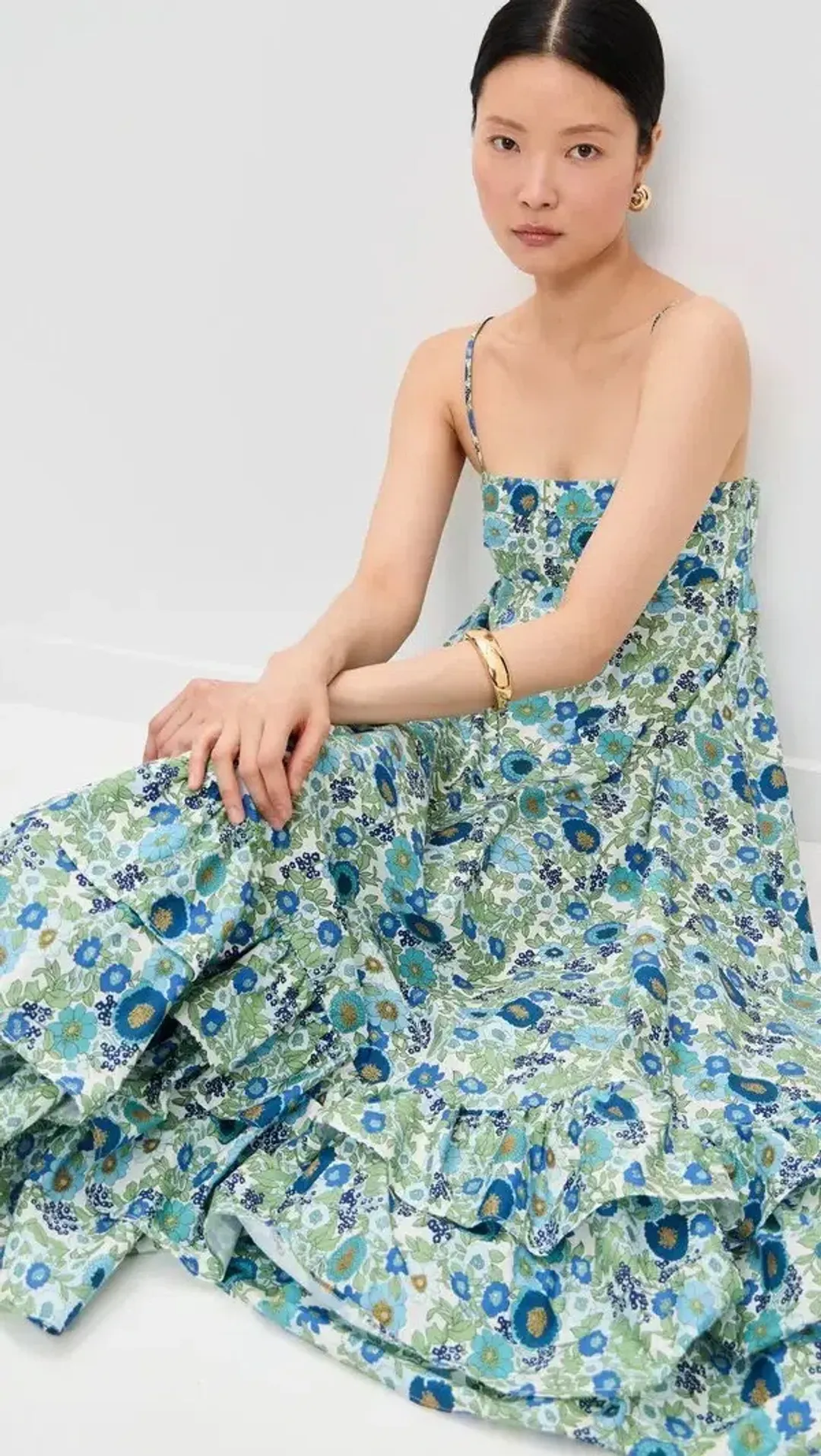 ALEMAIS Pam Tiered Midi Dress Blue Floral Size 10 AU for rent on The Volte - main image