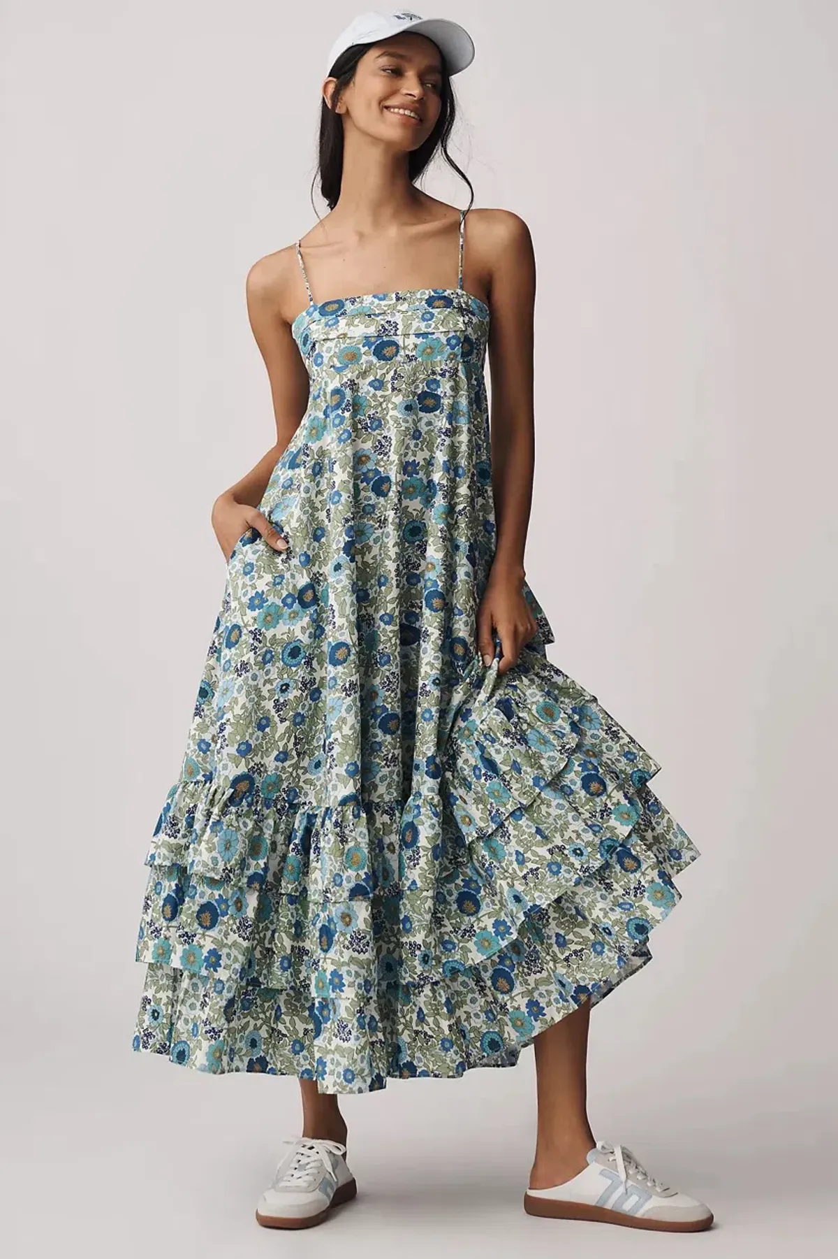 ALEMAIS Pam Tiered Midi Dress Blue Floral Size 10 AU - Image 8