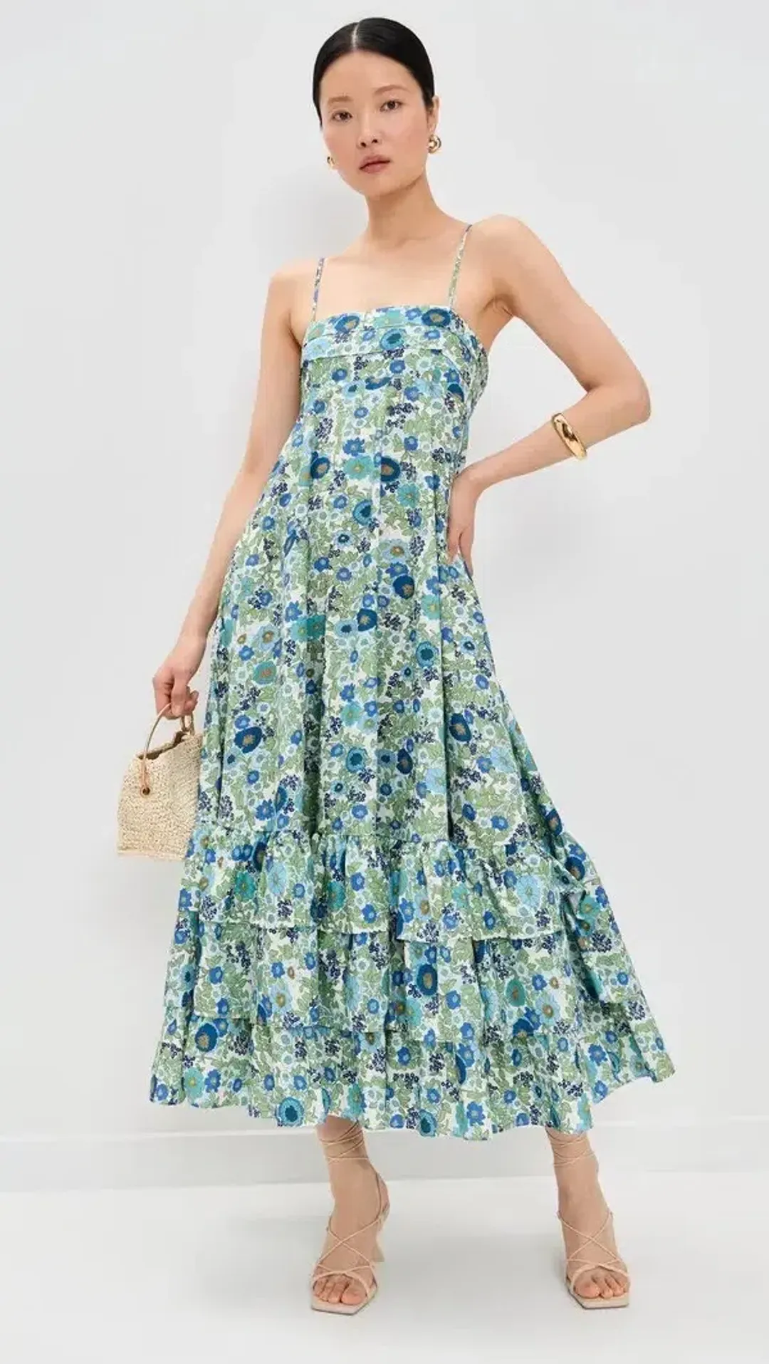 ALEMAIS Pam Tiered Midi Dress Blue Floral Size 10 AU for rent on The Volte - main image