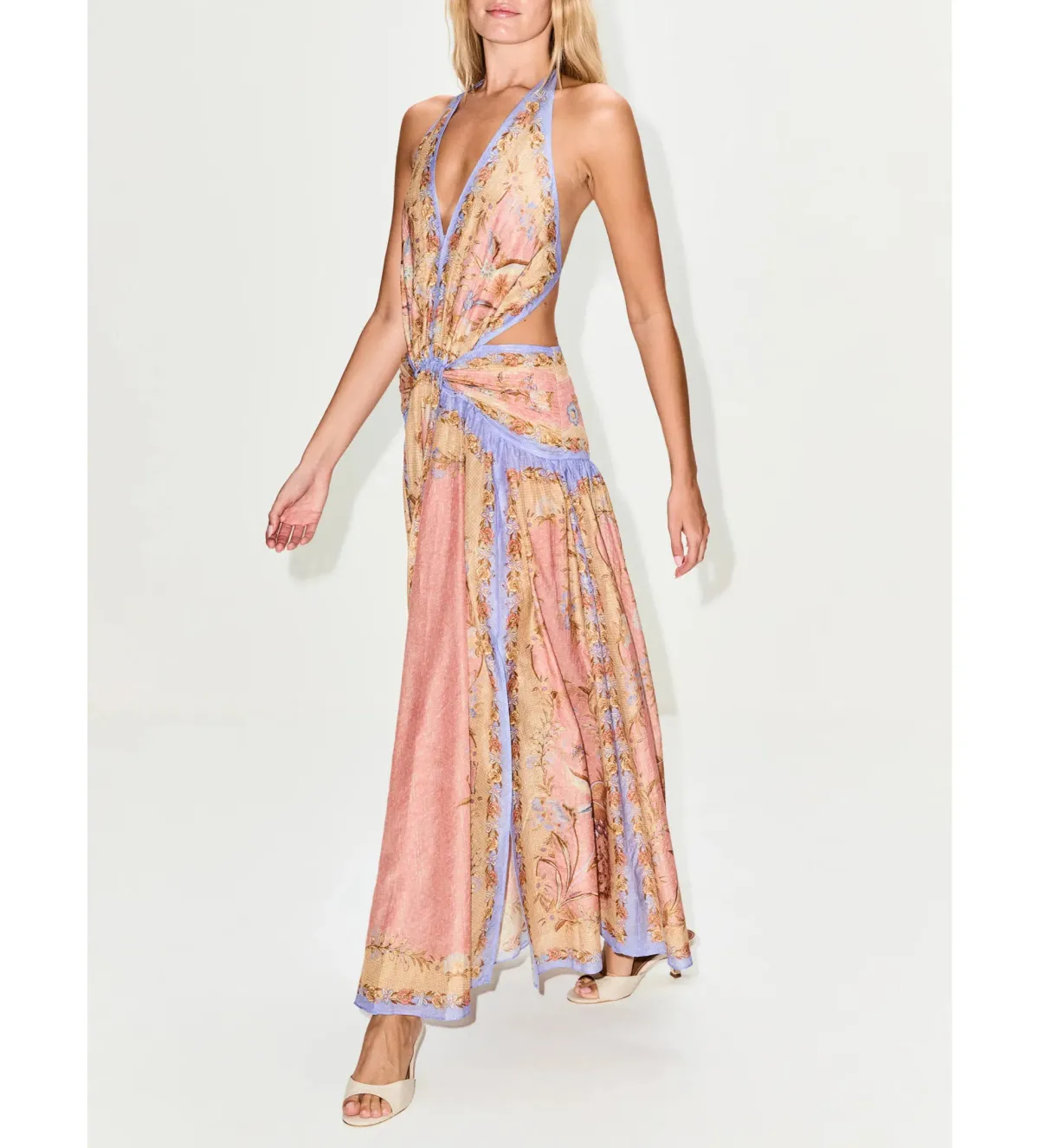 Zimmermann Indra Plunge Halter Maxi Dress Pink Scarf Floral Size 0 / AU 8 - Image 3