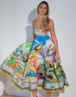 Alemais Lucky Pace Printed Linen Midi Sundress Multi Size 10 AU for rent on The Volte - image 11