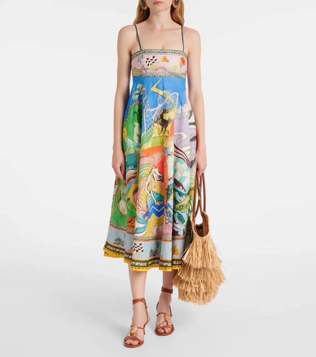 Alemais Lucky Pace Printed Linen Midi Sundress Multi Size 10 AU for rent on The Volte - main image