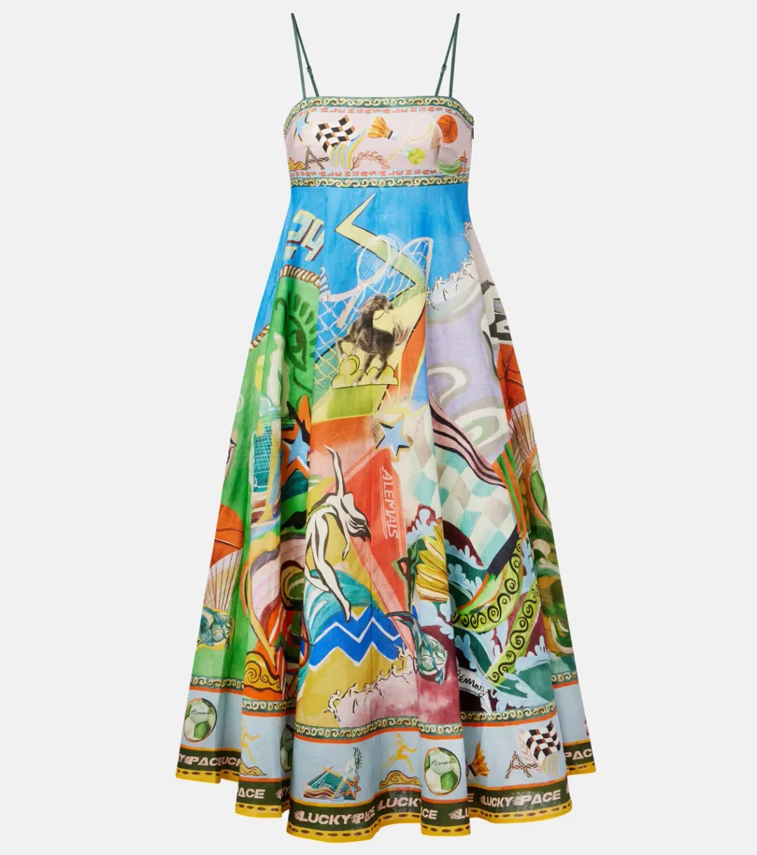 Alemais Lucky Pace Printed Linen Midi Sundress Multi Size 10 AU for rent on The Volte - main image