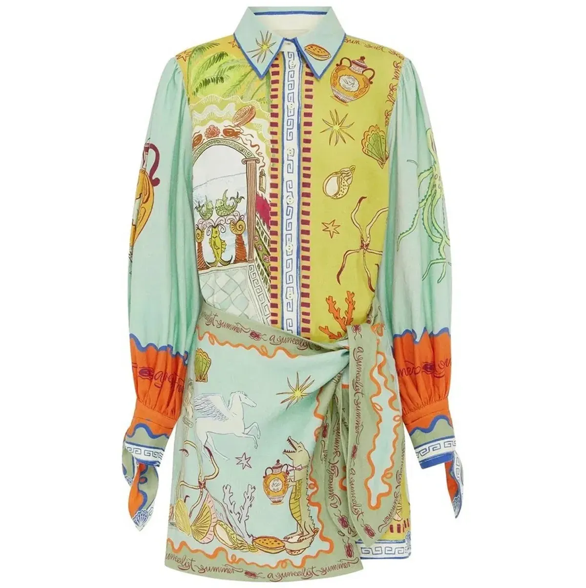 Alemais Surrealist Summer Mini Shirtdress Blue Size 10 AU - Image 11