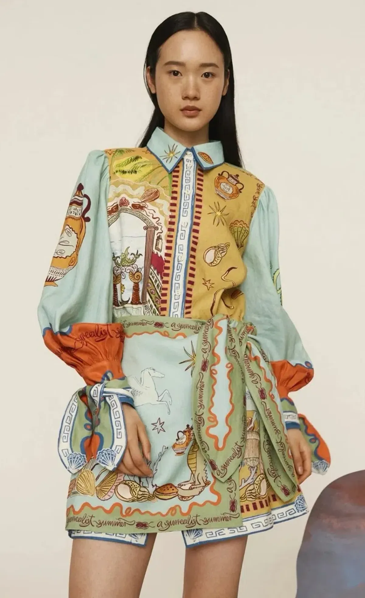 Alemais Surrealist Summer Mini Shirtdress Blue Size 10 AU - Image 6
